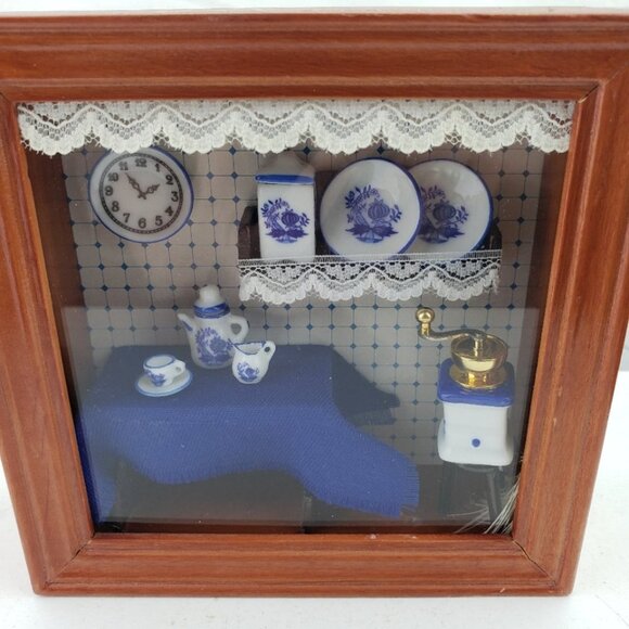 Reutter Original Germany Diorama Shadow Box Blue Kitchen Miniatures Tea Set - Picture 2 of 5